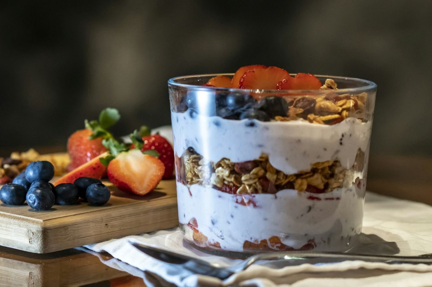 Honey vanilla parfait with roasted berry compote
